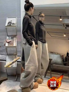 กางเกงลำลองผู้หญิงทรงหลวมเอวยางยืดทรงหลวมฤดูใบไม้ร่วง/ฤดูหนาว กางเกงขายาวทรงหลวมเอวสูงทรงหลวมทรงหลวม