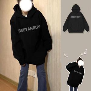 Black Oversize Hoodie Men Women Autumn Winter Loose Slimming Lazy New Style Jacket Thin/Fleece Long Sleeve Cotton Crew Neck