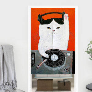 Modern Simple Cartoon Half Curtain Oil Painting Cat Childrens Room Home Bedroom Partition Bathroom Door Curtain Magic Tape