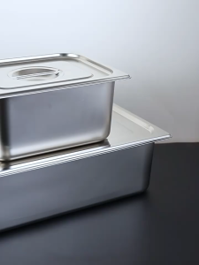 304 Stainless Steel Rectangular Serving Trays with Lids Stackable Buffet Food Storage Containers Durable Mirror Polished