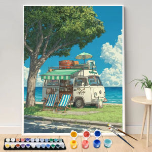 BILIBILI | Painting By Numbers 40x50cm Kits Seaside Camping Bus Picture By Numbers for Home Decors Handpainted Diy Gift