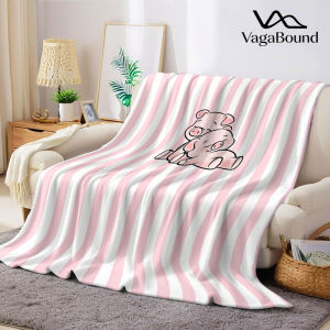 Pink Stripe Piglet Flannel Blanket Warm Soft Halloween Christmas Decorative Couch Warm Cozy All-Season Gift