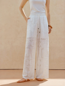 INMAN | Embroidered Lace Up Casual Pants 100 Cotton