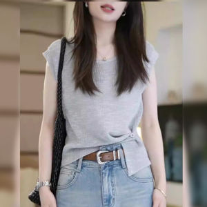 BINKAFENNY | Unique Summer Knitwear Short Sleeve Slimming Design For Plus Size Women Korean Style Commute Fashion Round Neck Regular Fit