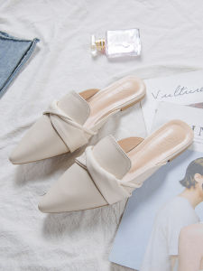 Fashionable Flat Bottom Soft Leather Pointed Toe Small Fragrance Style Womens Slippers Summer New Arrival Cross Strap Korean Style