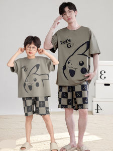 Cotton Pajamas Childrens Home Clothes Loose Fit Short Sleeve Parent-Child Matching Summer Outfit for Boys And Fathers