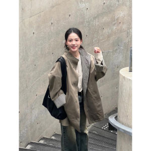 British Style Khaki Color Coat 2025 New Small Size Women High Sensation Medium Length Outerwear Spring Autumn Stand Collar Long Sleeve