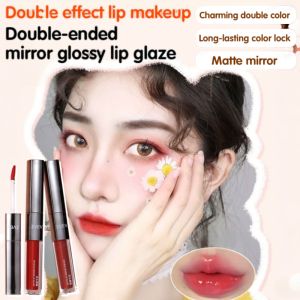 Student Party Doubleended Mirror Water Lip Glaze Set Highcolor Dualaction Lip Gloss