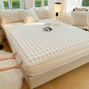 A bed hatPlush Fitted Mattress Protector Cover Solid Color Machine Washable(No Pillowcases)