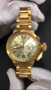 MAX Artisan Classic Quartz Chronograph Watches Gold Steel Mens Stainless Steel Bracelet Watch 44mm 5-MAX575
