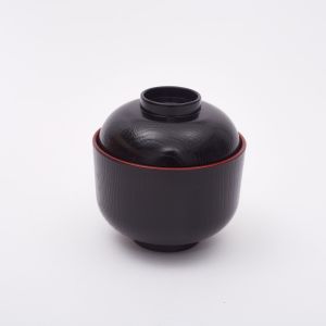 Japanese-Style Miso Soup Bowl Black outside and Red inside Small Soup Bowl with Lid Snack Bowl