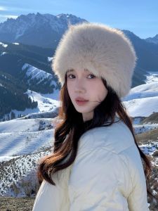Warm Furry Bucket Hat Womens Autumn Winter Fashionable Fake Fur Warm Ear Protection Face Slimming Northeast China Cold Proof Cap