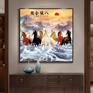 Modern Simplified Chinese Office Entrance Hall Living Room Decorative Painting Eight Horses Success Hanging Picture New Style