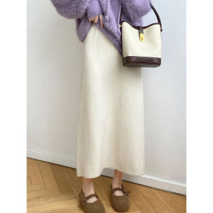 กระโปรงสั้นทรงเอถักผ้าขนสัตว์เอวสูงสีชมพูสำหรับผู้หญิง ฤดูใบไม้ร่วง/ฤดูหนาว กระโปรงทรงเอทรงเข้ารูปสำหรับผู้หญิงไซส์เล็ก