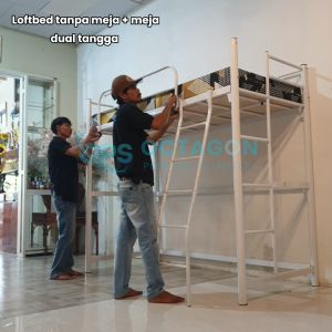 Loftbed Ranjang Mezzanine Besi 90x200 100x200 120x200 Dua Tangga