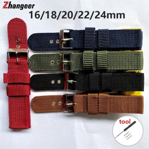 Zhangeer สายนาฬิกาไนล่อนอเนกประสงค์ทนทานนุ่มสบายสายรัดข้อมือผ้าใบสำหรับผู้ชายขนาด16มม. 18มม. 20มม. 22มม. 24มม. 24มม. อุปกรณ์เปลี่ยนสายนาฬิกา