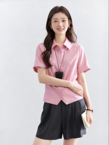 Vimly | Commute Style Pink Short Sleeve Blouse