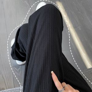 Summer Thin High Waist Draped Ice Silk Wide Leg Pants Womens Casual Cool Pants Asymmetric Korean Style Long Trousers