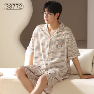 Ice Silk Pajamas Mens Summer Thin 2024 New Arrival Fancy Cool Youth Artificial Silk Homewear Suit