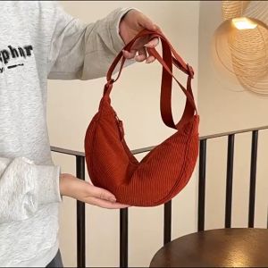 Sling Bag Wanita Halfmoon Corduroy Tahan Air Desain Korea