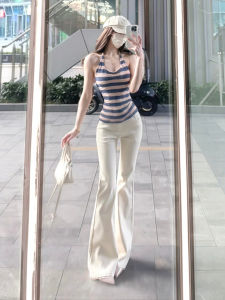 CHANGTONG | French Striped Halter Top Clothing