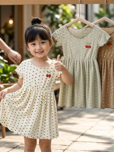 Princess Style Ice Silk Childrens Dress Thin Casual Short Sleeve