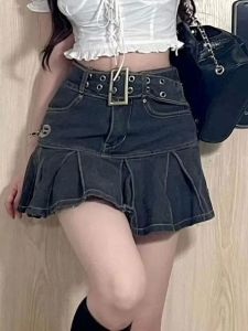 High-Waisted Slim Fit Vintage Denim Skirt Short Street Style European And American A-Line Skirt with Decorative Stitching