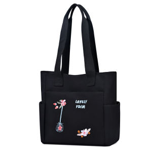 กระเป๋าผ้าอ็อกซ์ฟอร์ดไนลอนปักลายใหม่ปี 2024 กระเป๋าสะพายไหล่สำหรับเดินทางแบบลำลองขนาดใหญ่ กระเป๋าถือแบบมีซิป