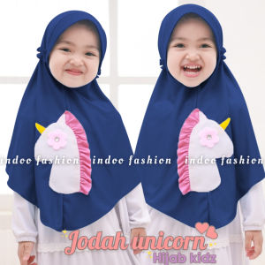Kerudung Anak cewek instan Karakter Jodah Unicorn cocok untuk ngaji sore usia 7-10 tahun
