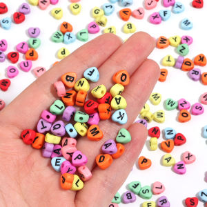 100Pcs 7x6mm Acrylic Heart Shape Letter Beads Solid Color Flat Alphabet Bead for Jewelry Making DIY Bracelet Necklace Charms