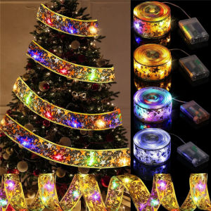 New Year 2026 Christmas Decoration LED Ribbon Fairy Lights Christmas Tree Ornaments for Home DIY Bows Light String Navidad 2025