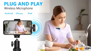 Jiditech Wireless Lavalier Microphone Noise Cancelling Lapel Mic use For Live Stream Video Recording