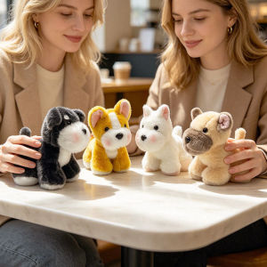 Chibi Standing Puppy Plush Toy Soft Fluffy Small Dog Figurine Cute Home Decor Gift Collection 15cm Plush Animals for Kids