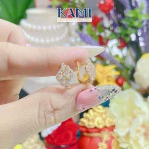 Bông tai 3 hàng SÓNG nhí khoá đùi gà mạ vàng kami trang sức sỉ BL33