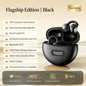 kebidumei | KEBIDUMEI Bluetooth 6.0 Earphones Open Ear Clip Headphones LED Digital Display ENC Noise Cancelling Earbuds Wireless Headsets