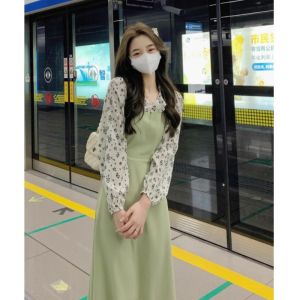 Tea Break Fancy Long Waist-Tight Elegant French Style Design Niche Style Fake Two-Piece Long Sleeves Dress Children Spring & Fall