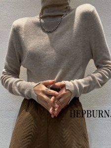 Autumn Winter Womens Slim Fit High Neck Knitted Sweater Soft Lightweight Solid Color Hepburn Style Inner Wear Long Sleeve