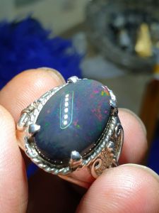 Cincin perak kalimaya black opal solid jumbo asli banten