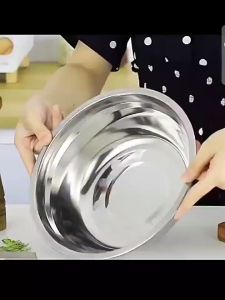 Nipiin 14-28CM Stainless Steel Soup Bowl Extra Thick Multi-purpose Basin Round Plate Dinner Deep Plate