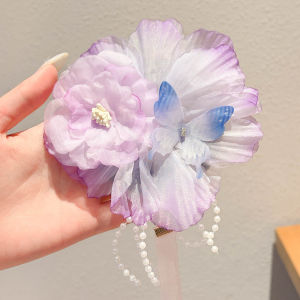 NING ZHOU | Elegant Ancient Style Tassel Pearl Flower Clip 1pc