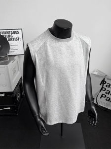 Mens Short Sleeve Tank Top Small Collar Cotton Summer Deconstructed Patchwork Sleeveless T-Shirt Cleanfit Shoulder Short Sleeve