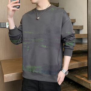 New Chinese Style Loose round Neck Sweatshirt for Men Spring Season Color Block Casual Wear Cotton Polyester Blend Long Sleeve