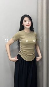 Áo Thun Cộc Tay MiSoul Nữ Chất Liệu Tăm Hàn Mềm Mát Nhún Eo Vạt Tròn BigSize  Áo Cổ Tròn 271