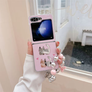 เคสโทรศัพท์แฟชั่นลายการ์ตูนหมีกระจกสำหรับ Samsung Galaxy Z flip 3 4 5 6 Flip6กำไลข้อมือ ZFlip4 Zflip5 INS ฝาครอบชุบบาง