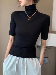 QIAOCHENXIAN | Slim Fit T-shirt for Big Size Women Turtle Neck 5th Sleeve