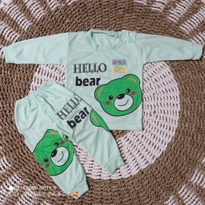 setelan oblong panjang motif BEAR set baju celana panjang kancing bahu setelan bayi/anak 3-12 bulan