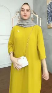GAMIS CRINKLE LENGAN 3/4 BUSUI Fashion Muslimah Baju Gamis Wanita Dewasa Terbaru 2023 Lebaran Bahan Crinkle Anti Kusut Model Kekinian