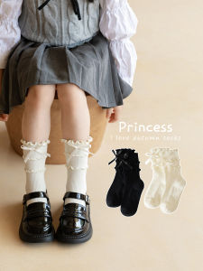 ถุงเท้าเด็กผู้หญิง ถุงเท้าทรงกระบอกเอวกลาง ทรงบาง ผลิตจากผ้าฝ้ายแท้ สำหรับฤดูใบไม้ผลิและฤดูใบไม้ร่วง ดีไซน์เจ้าหญิง