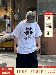Crasher Original Hand-Drawn Cartoon Print T-Shirt Mens round Neck Short Sleeve Summer Versatile Casual Breathable Top