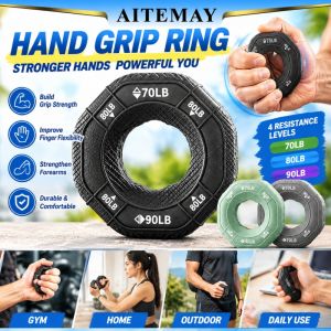 Aitemay 3pcs Silicone Grip Ring Hand Strength Trainer 20LB to 90LB Multi Angle Resistance Finger Exerciser Forearm Workout Gym Equipment Black Gray Green